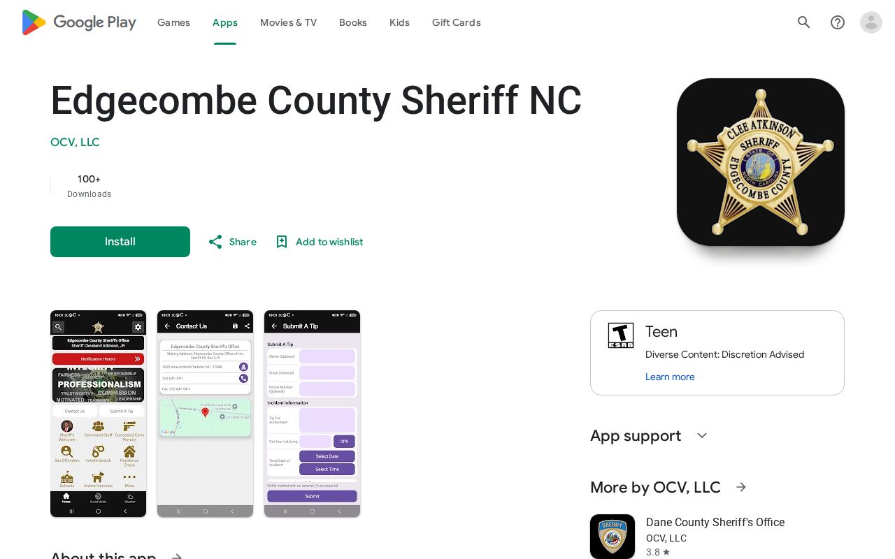 Edgecombe County Sheriff NC mobile app listing